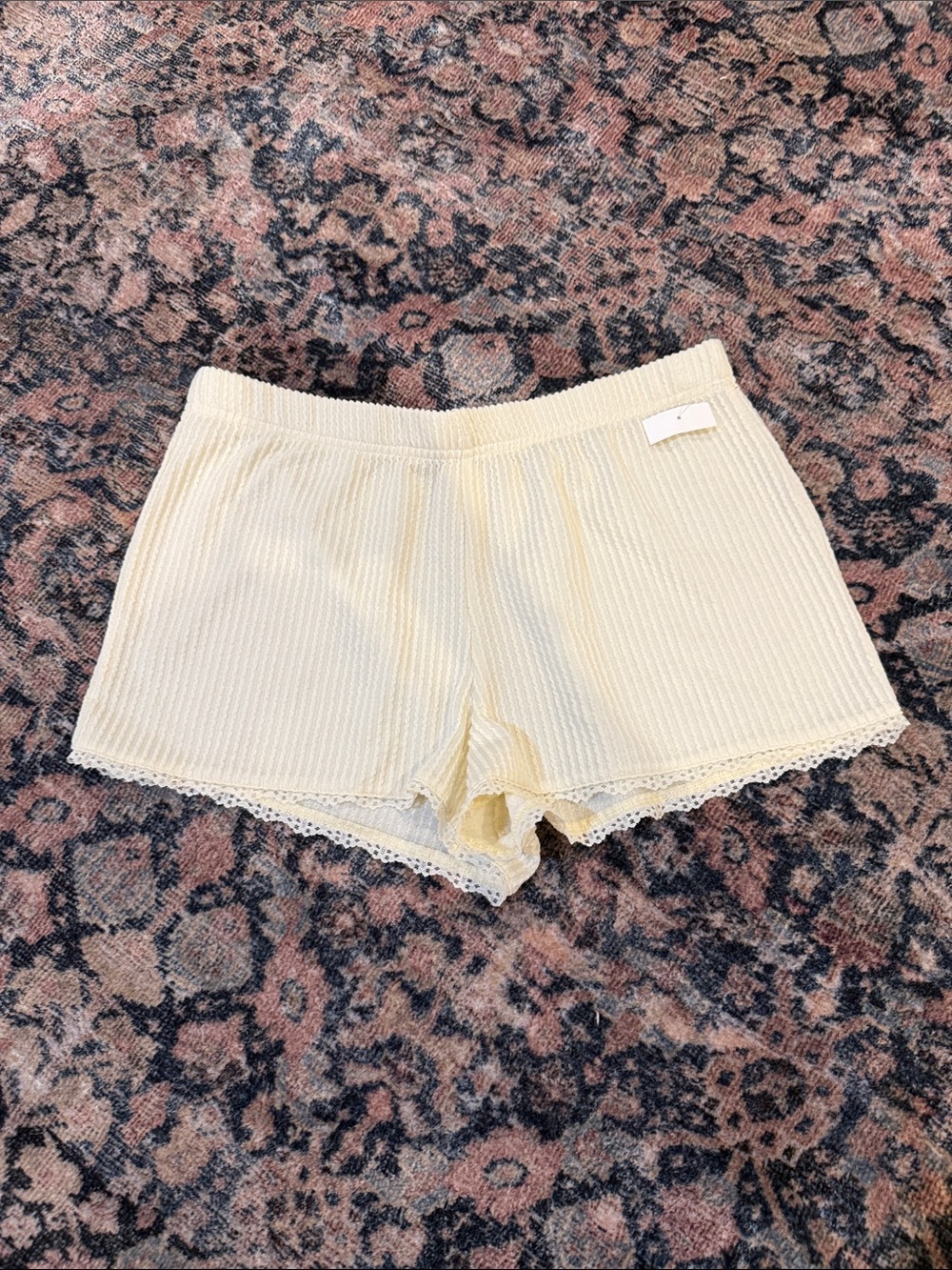 Laura Ashley Cream Ribbed Lace-Trim Sleep Shorts